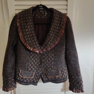 Textured Suit-Style Jacket with Bronze Trim Size L